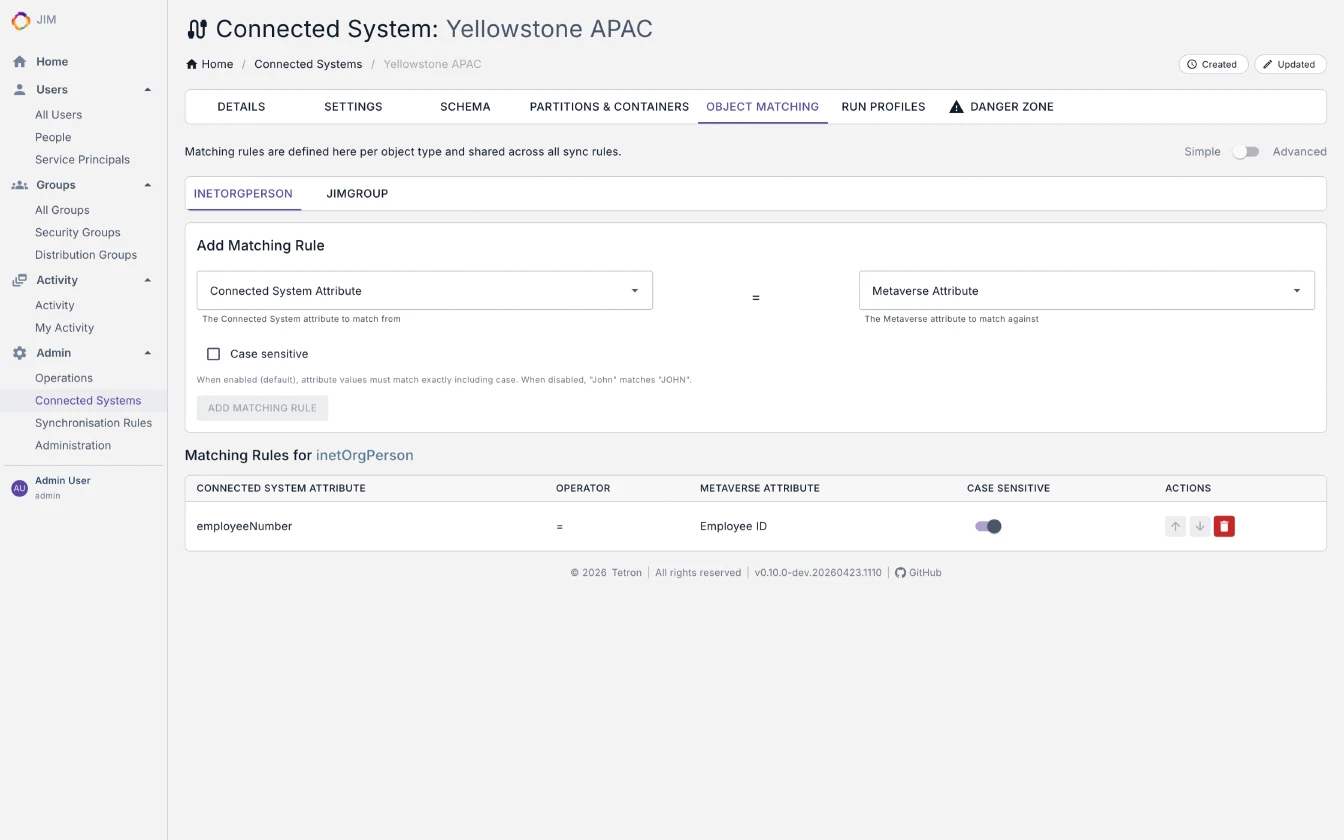 Connected System Object Matching