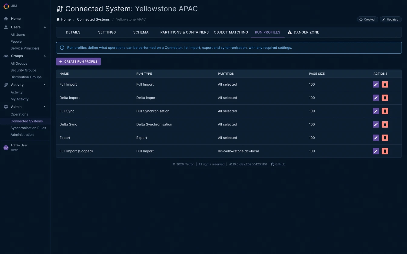 Connected System Run Profiles