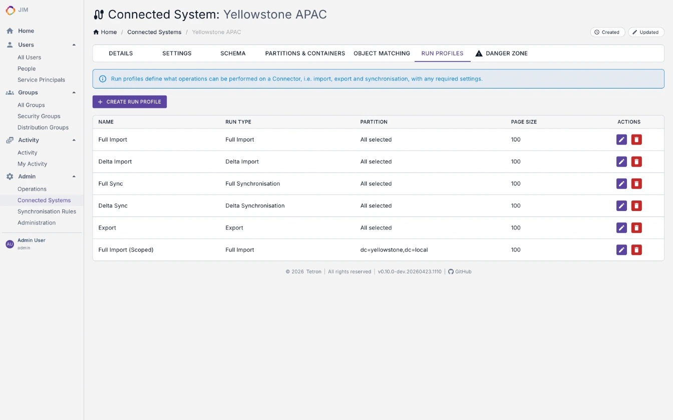 Connected System Run Profiles