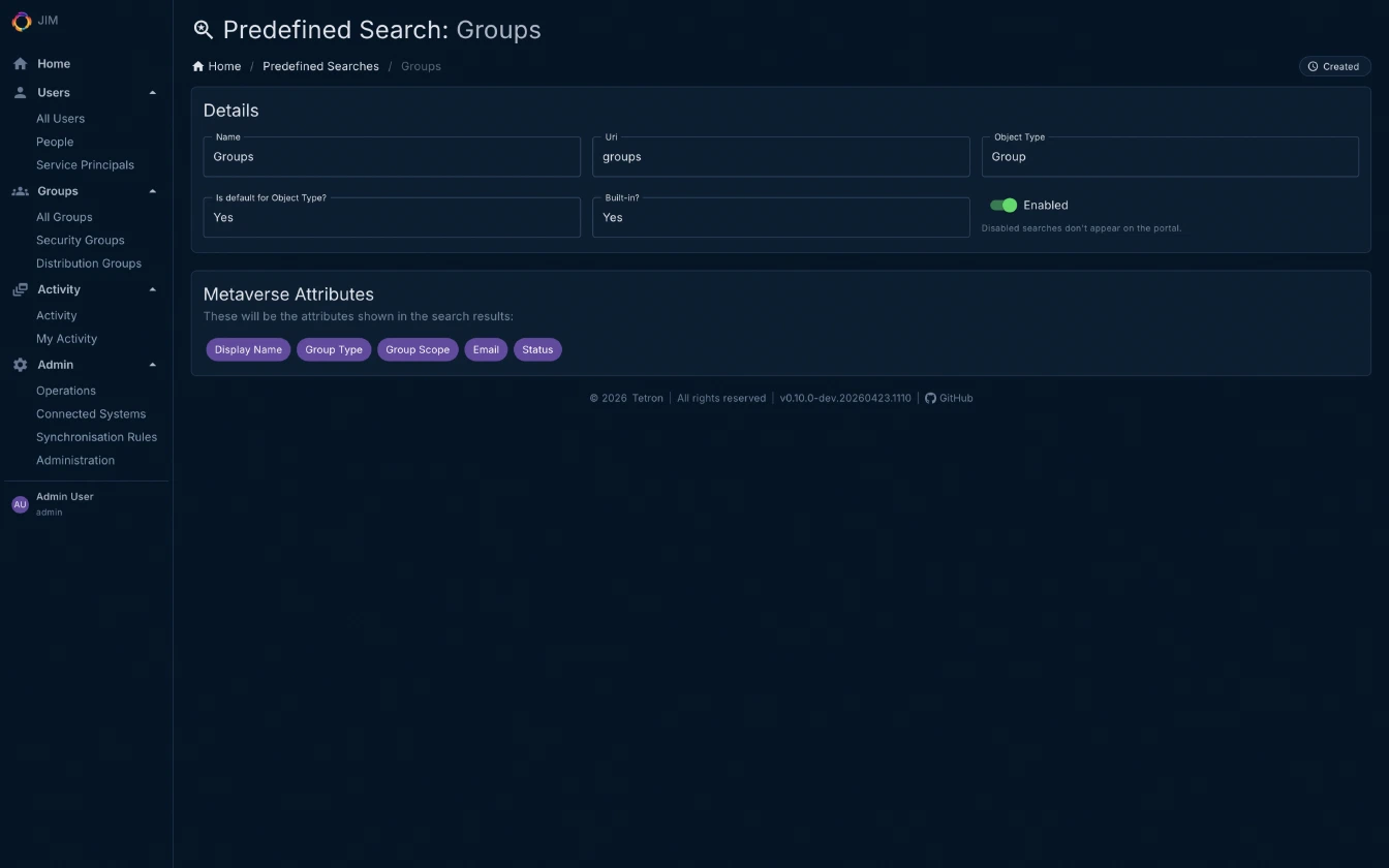 Predefined Search Detail