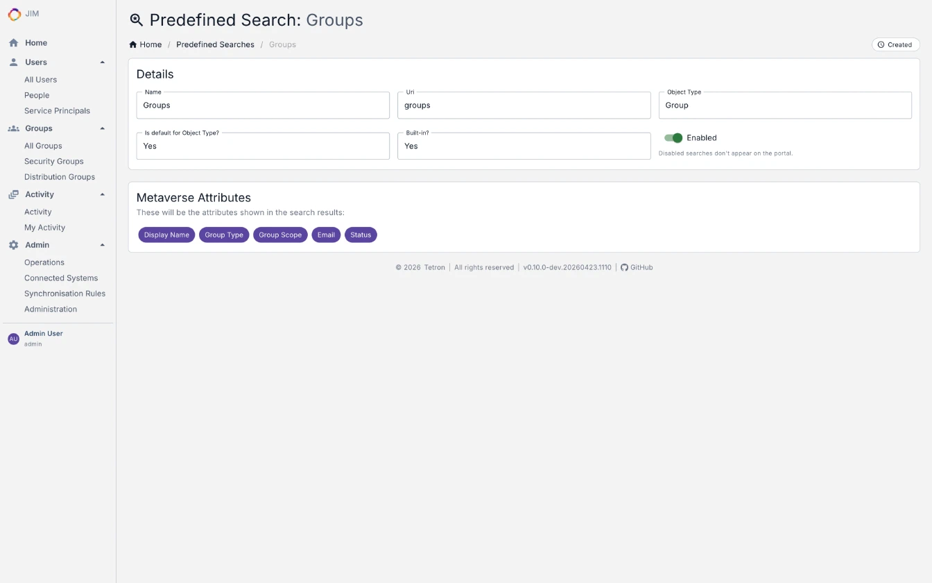 Predefined Search Detail