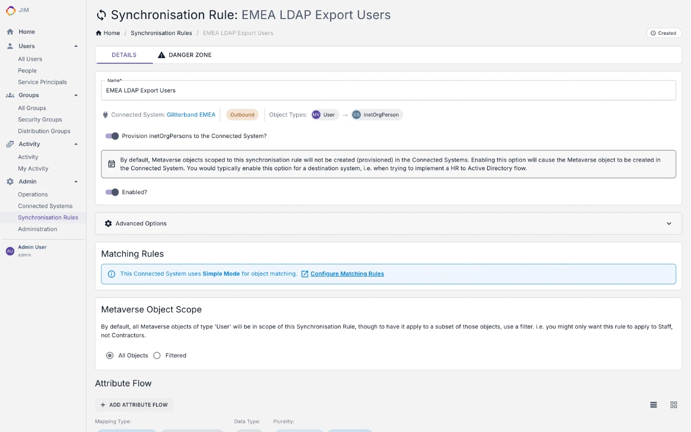 Configuring a Synchronisation Rule