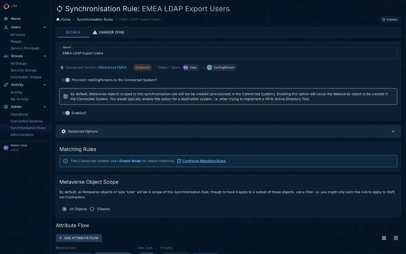 Configuring a Synchronisation Rule