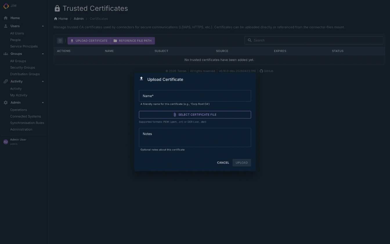 Uploading a Trusted Certificate